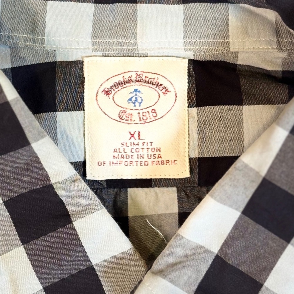 Vintage Brooks Brothers XL Slim Fit Navy Blue Gingham Button Down Shirt USA Made - Picture 7 of 10